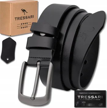 Opasek Kožený opasek Tressari klasický černý pánský opasek do kalhot 100% přírodní kůže