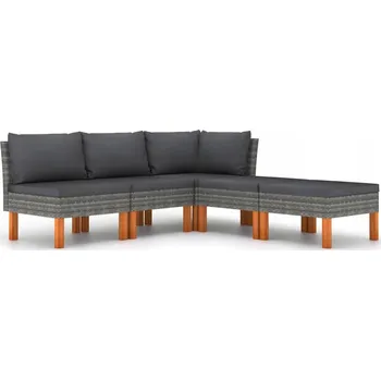 5-dílná sedací souprava na zahradu, polštáře, PE ratan, šedá barva