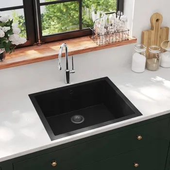 Granitový dřez Jednokomorový granitový dřez VidaXL Kitchen, černý