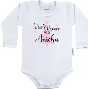 Kojenecký body Dětské body s dlouhým rukávem Veselé Vánoce přeje - stromeček