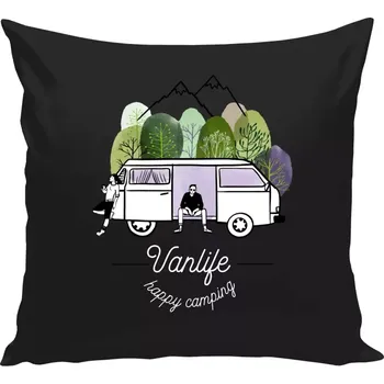 Polštář Polštář černý 40x40 cm Vanlife happy camping