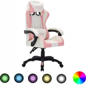 Herní křeslo s RGB LED podsvícením, růžovo-černé, umělá kůže