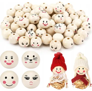 Dětské navlékací korálky SADA DŘEVĚNÝCH KORÁLKŮ DEKORATIVNÍ DŘEVĚNÉ KORÁLKY 60 KUSŮ