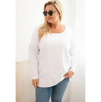 Dámská halenka Dámská blůza Plus Size s lodičkovým výstřihem bílá 4XL/5XL
