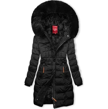 Černá zimní bunda s plyšem a kožešinou