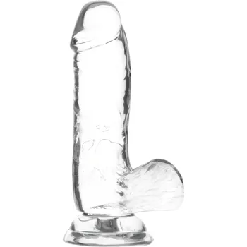 Dildo Addiction Crystal - přísavkový, varlatový dildo (průhledný) - 15 cm