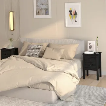 Noční stolek Noční stolky, 2 ks, černé, 40x35x61,5 cm, masivní dřevo