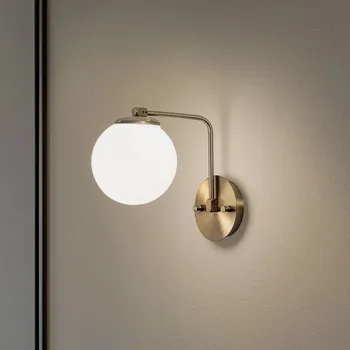 Lampička Opviq Daisy 146-A nástěnné svítidlo, zlatá barva, stínidlo z opálového skla zlatá starožitná, opálová bílá 1 x 40 W - Doprava zdarma