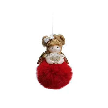 Vánoční ozdoba AbLine Vánoční ozdoba holčička anděl s červenou kožešinou 13 cm