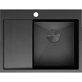 Granitový dřez Mexen Exar ocelový dřez 1-komorový s odkapávačem, pravý 620 x 480 mm, černý HC - 6432621005P-70HC Ocelové dřezy