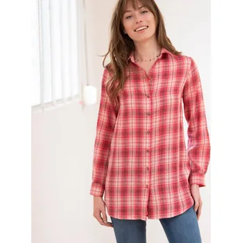 Dámská košile Dlouhá košile z kostkovaného flanelu malinová 52