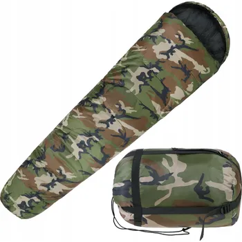 Spacák Spací pytel mumie maskáčový s obalem Mil-Tec Mummy 500 g - Woodland