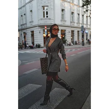 Dámské šaty Tweedové zavinovací šaty M871 Barva: Černá, Velikost: 2XL