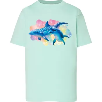 detske-levne-bavlnene-tricko-potisk-carovni-delfini Barva: Mint green - mátově zelená, Dětská bavlněná trička JHK: L