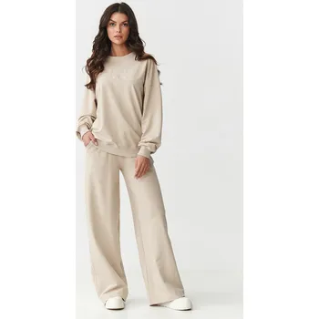 Tepláková souprava s širokými nohavicemi a vyšívanou aplikací M890 Barva: Béžová, Velikost: S