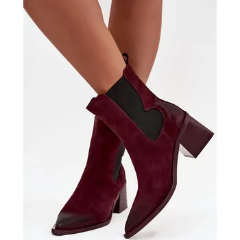 Dámské kozačky Kožené semišové dámské boty na podpatku s vyhříváním Artiker 57C0047 Barva: Červená, Velikost: 40