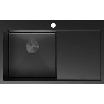 Granitový dřez Mexen Exar ocelový dřez s jednou komorou a odkapávačem, levý 780 x 480 mm, černý - 6433781010L-70 Ocelové dřezy