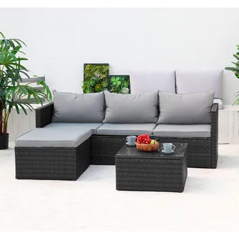 Zahradní sestava Rohová ratanová sedací souprava Avenberg Calypso - černá/sv. šedá