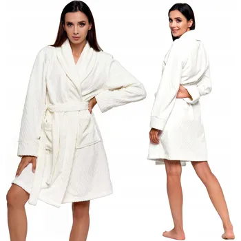 Dámský župan Moraj dámský župan do půlky stehen bez kapuce ecru velikost L