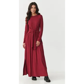 Dámské šaty Dámské maxi šaty z viskózy s vázáním a bočními rozparky Barva: Bordová, Velikost: S