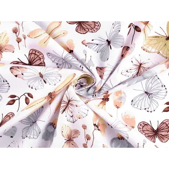 Bavlněná látka / plátno motýli, barva 1 (197) béžová světlá