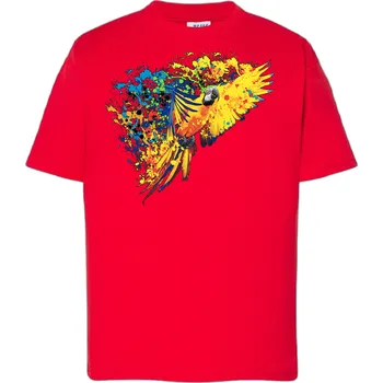 Chlapecké tričko detske-levne-bavlnene-tricko-potisk-zluty-papousek Barva: Red - červená, Dětská bavlněná trička JHK: M