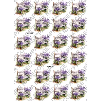 Umělecký papír Rýžový a soft papír na decoupage - Levandule lavička - KB3123 Materiál: Soft, Rozměr: A4