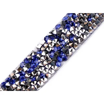 Stuha Prýmek s kamínky šíře 15 mm nažehlovací Varianta: 6 modrá berlínská stříbrná, Balení: 1 m