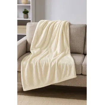 Přehoz na lůžko Mikroplyšová deka 190 x 230 cm hladká - krémová