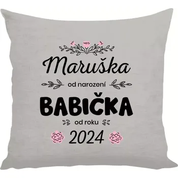 Polštář Polštář lněný 40x40 cm Jméno od narození, babička od roku