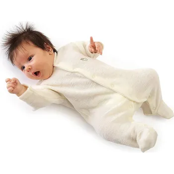 Kojenecký overall Dětský overal z froté Merino vlny s ťapkami ecru LORITA Velikost: 74