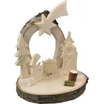 AMADEA Betlém z masivního dřeva s kůrou ručně vyřezaný, 16 x 14 cm, český výrobek