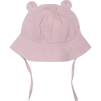 Kojenecká čepice MUFFIN MODE Letní klobouček s oušky z mušelínu Muslin Sun Hat Teddy GOTS, světlé růžový Velikost: 48/50