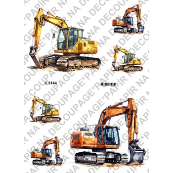 Umělecký papír Rýžový a soft papír na decoupage - Stavební stroje - KB3144 Materiál: Soft, Rozměr: A4