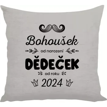 Polštář Polštář lněný 40x40 cm Jméno od narození, dědeček od roku