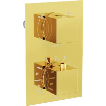 Vodovodní baterie Mexen Cube termostatická baterie vanovo-sprchová, 2-výstupová, zlatá - 77502-50 Vanovo-sprchové baterie