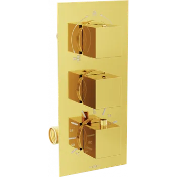 Vodovodní baterie Mexen Cube termostatická vanovo-sprchová baterie 3-výstupová, zlatá - 77503-50 Vanovo-sprchové baterie