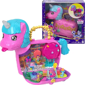 Panenka Mattel Polly Pocket Sada kompaktní Jednorožčí Narozeniny Unicorn Partyland mini panenky figurky a doplňky
