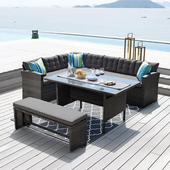 Zahradní sestava Rohová ratanová sedací souprava Avenberg MARTINIK / PACIFIC Tm.šedá