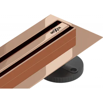 Odvodňovací žlab Mexen Flat 360° Slim lineární otočný odtok 100 cm, růžové zlato - 1641100 Lineární podlahové odtoky