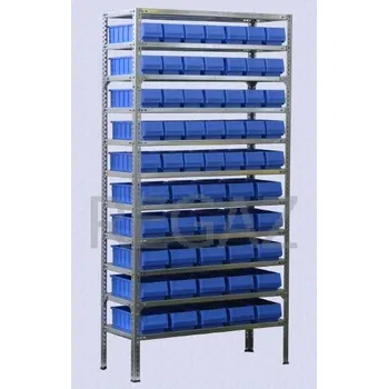 Dílenský regál Policový regál M15 včetně přepravek RK40125104 a RK40165104