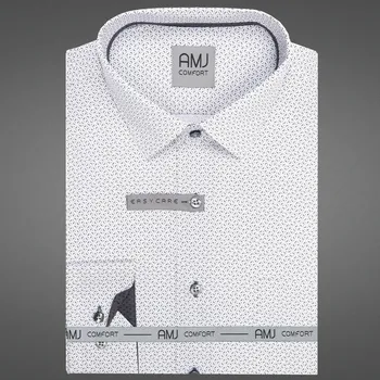 Pánská košile Pánská košile AMJ bavlněná, bílá se světle a tmavě šedým vzorem VDSBR1471, dlouhý rukáv, slim fit, vel. 39