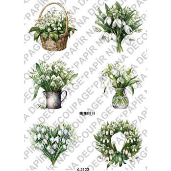 Umělecký papír Rýžový a soft papír na decoupage - Sněženky - KB3133 Materiál: Soft, Rozměr: A4