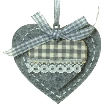 Vánoční ozdoba Filcové srdíčko na zavěšení 9x8 cm, šedé