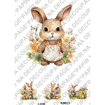 Umělecký papír Rýžový a soft papír na decoupage - Zajíček - KB3138 Materiál: Soft, Rozměr: A4