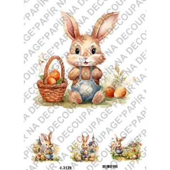 Umělecký papír Rýžový a soft papír na decoupage - Zajíček - KB3139 Materiál: Soft, Rozměr: A4