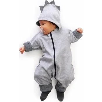 Kojenecká kombinéza Dětský mikinový overal s kapucí z bavlny Dino šedý LORITA Velikost: 68