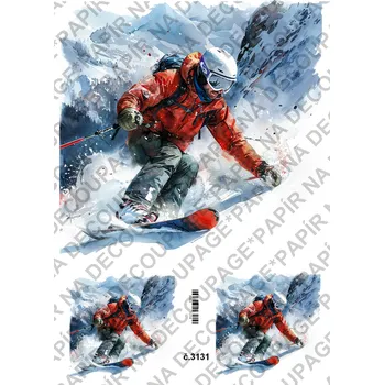 Umělecký papír Rýžový a soft papír na decoupage - Hory lyžař - KB3131 Materiál: Soft, Rozměr: A4