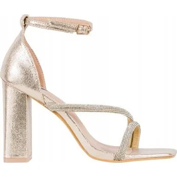 Dámské sandále Dámské sandály WJS zlaté barvy s krystaly na podpatku, vel. 35