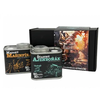 Fixi Coffee Vlakafe – síla parního stroje – dárková sada jemně mletá / stylový plechový kanystr / 2x150 g